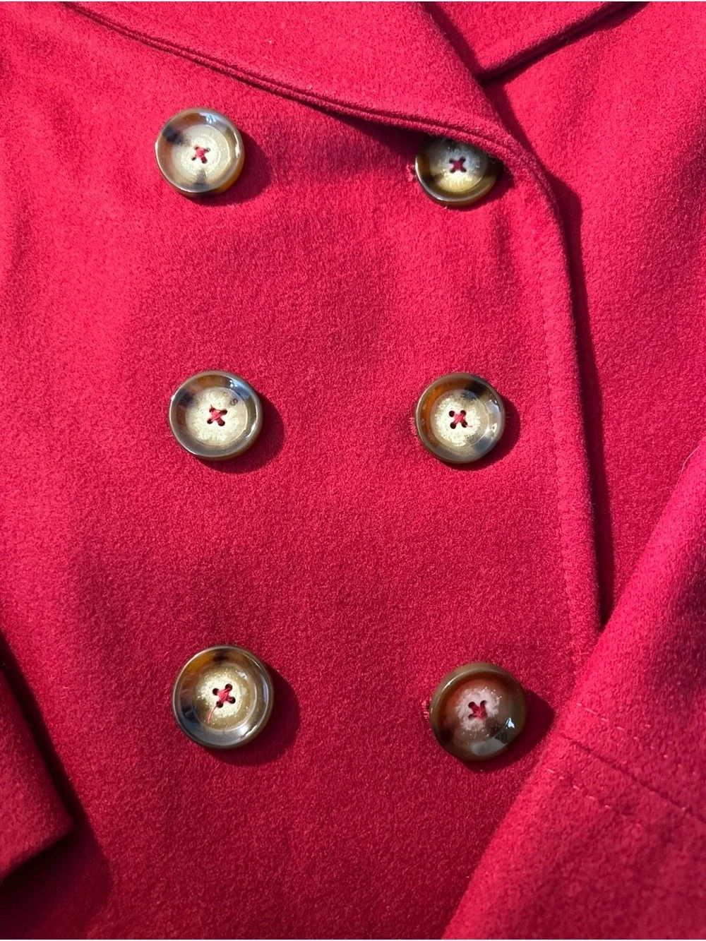 Michael Kors Red Double-Breasted Peacoat with Gold Buttons